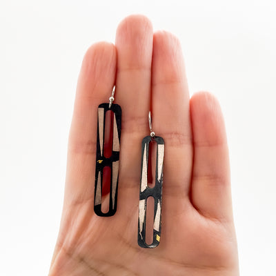 Steel + 925 foil double open rectangle earrings