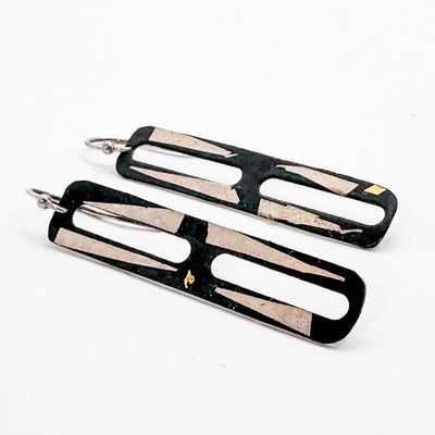 Steel + 925 foil double open rectangle earrings