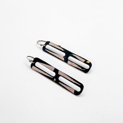 Steel + 925 foil double open rectangle earrings