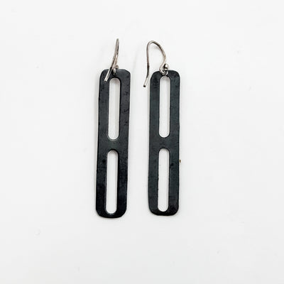 Steel + 925 foil double open rectangle earrings