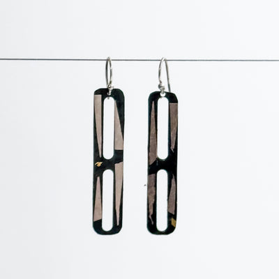 Steel + 925 foil double open rectangle earrings