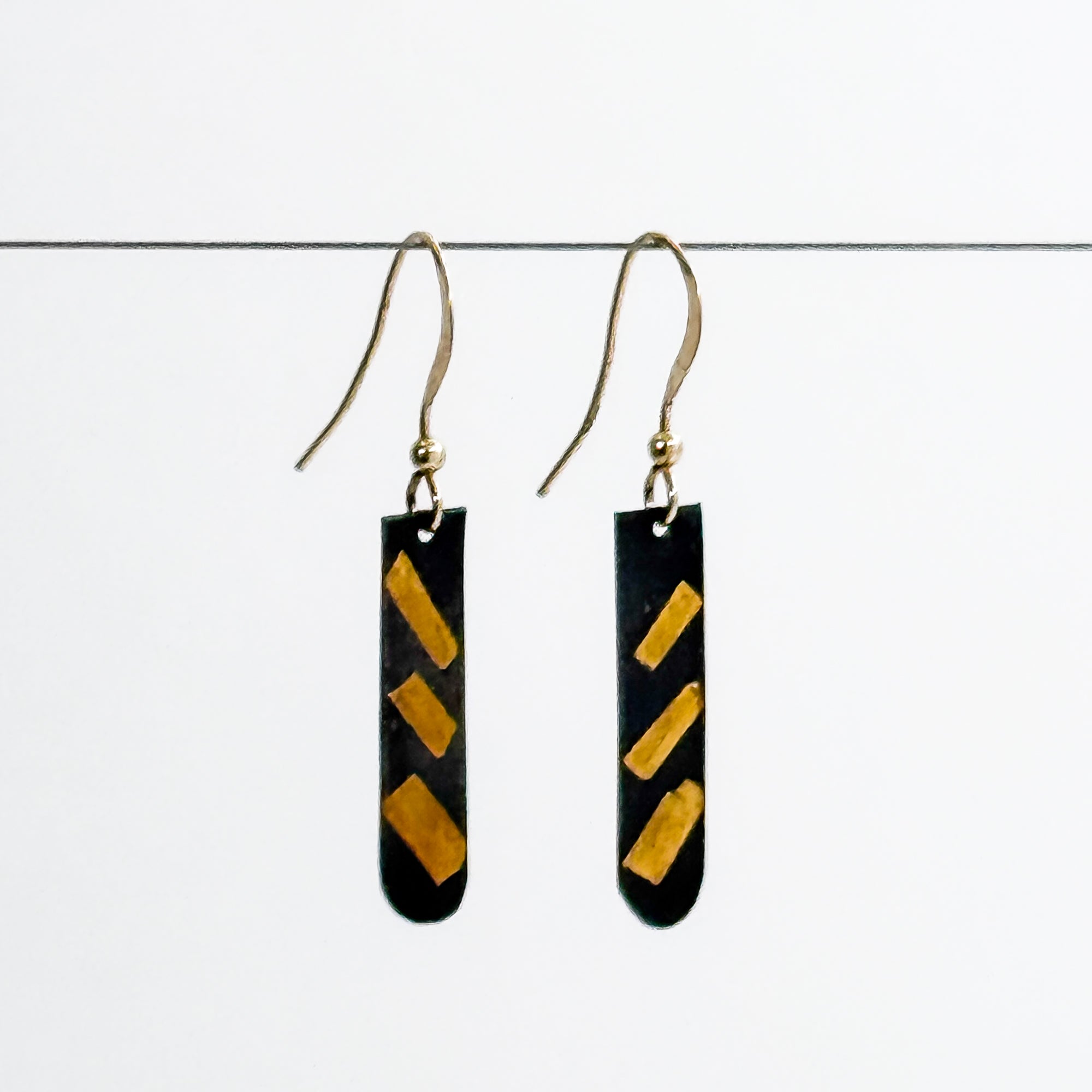 Steel + 24k foil rounded rectangle earrings