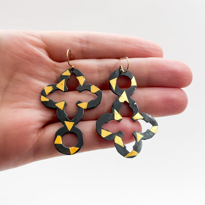 Steel+ 24k foil expanded clover earrings