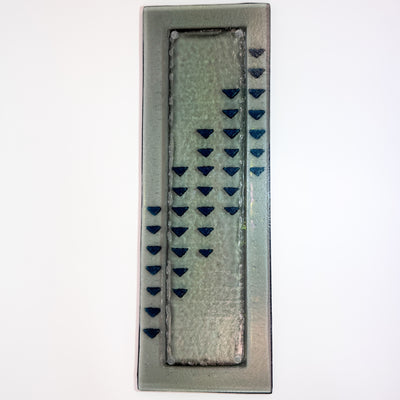 Grey with Teal Triangle Pattern Glass Tray