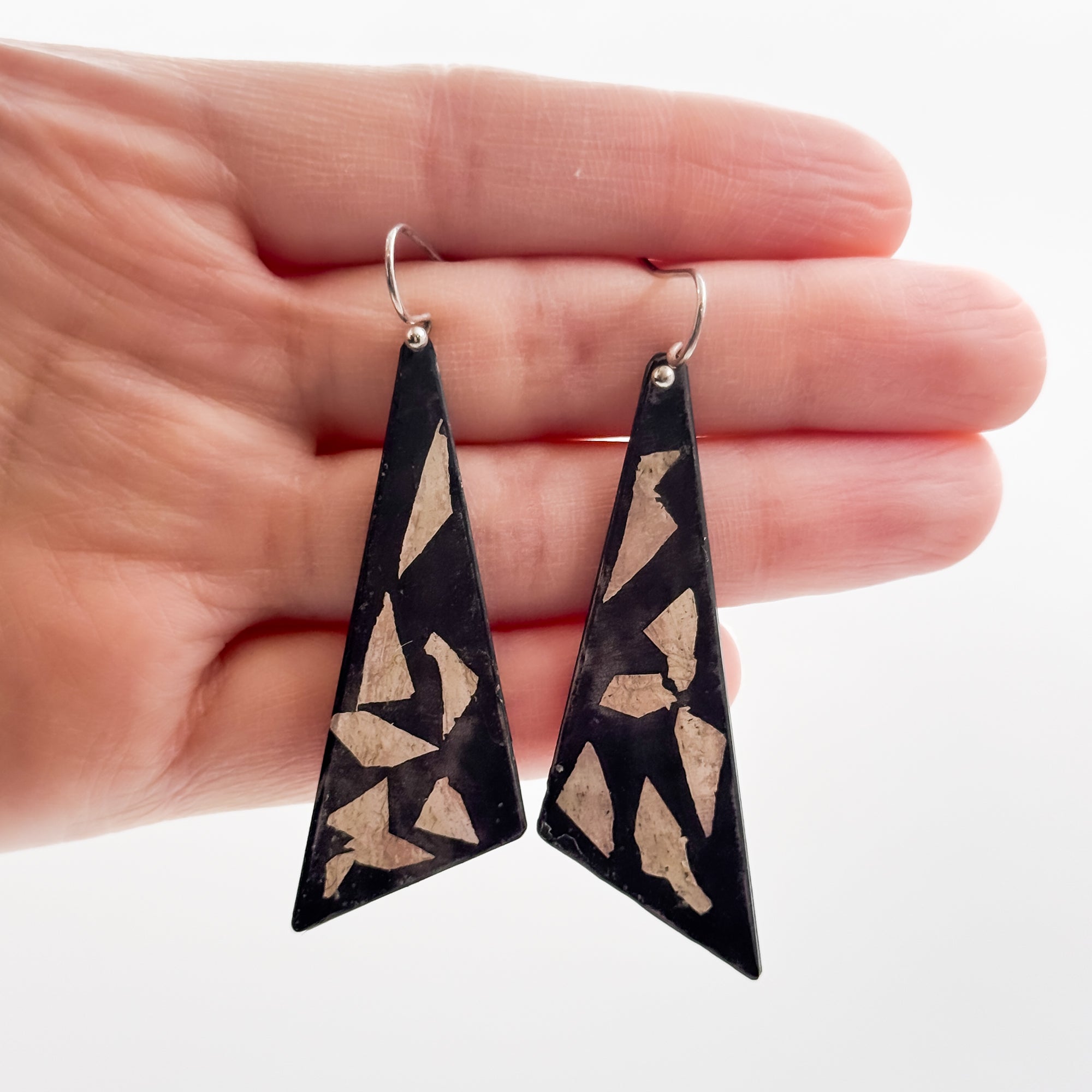 Steel + Sterling Silver foil large triangle earrings