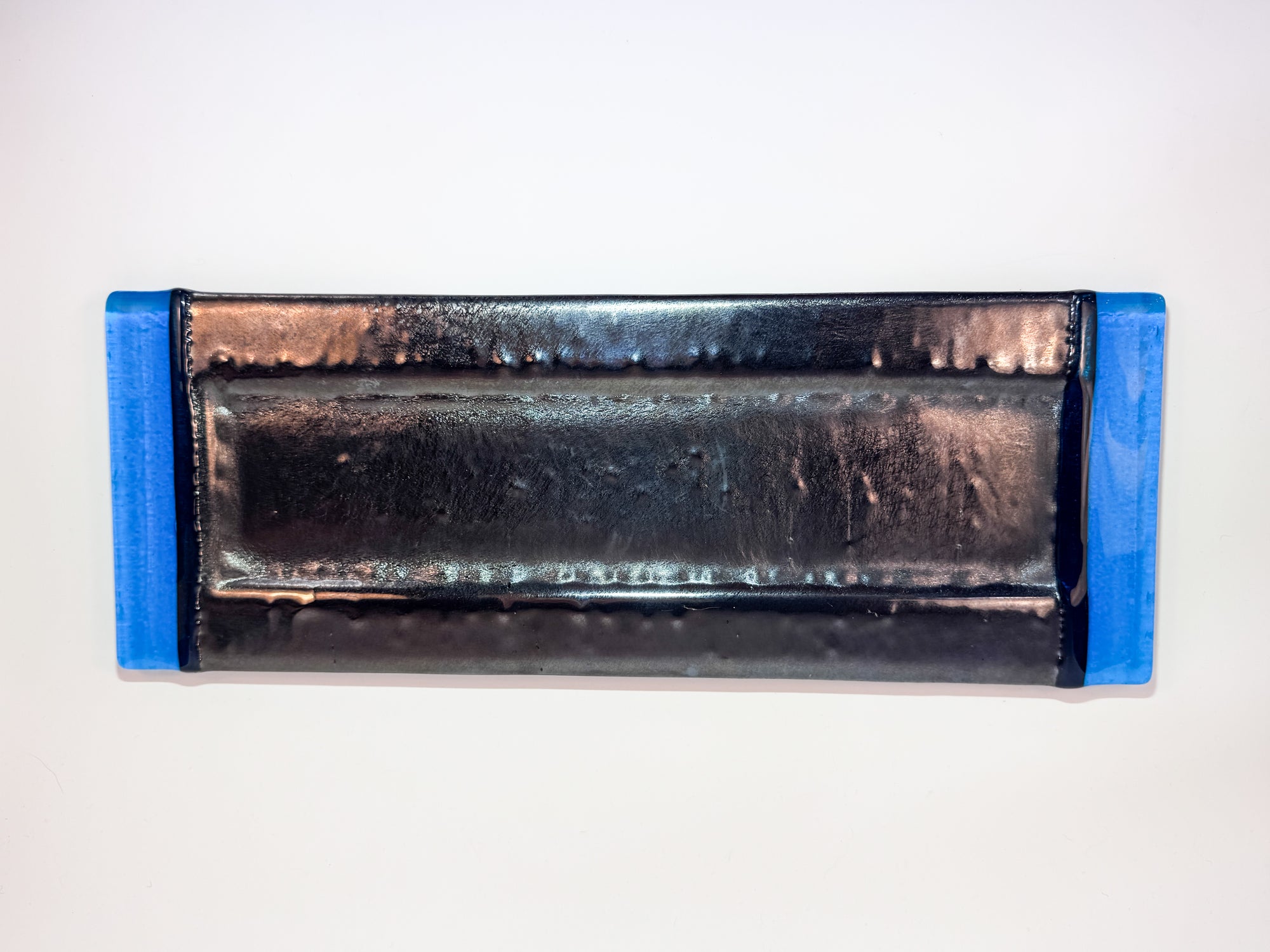 Black/Silver with Turquoise Edges Glass Tray