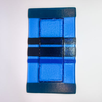 Turquoise tray with green, blue, brown, rust stripes