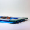 Turquoise tray with green, blue, brown, rust stripes