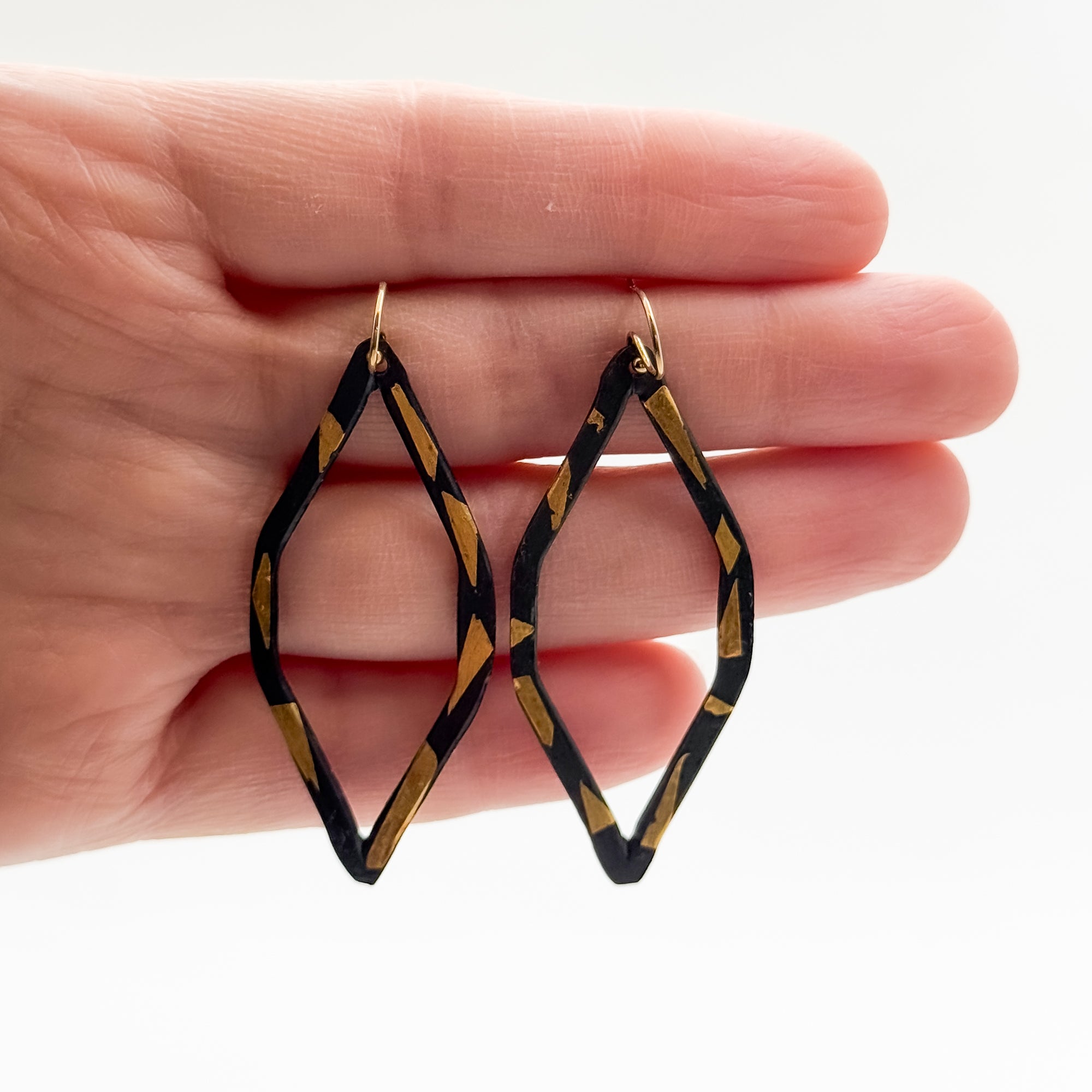 Steel + 24k Gold foil large open diamond earrings