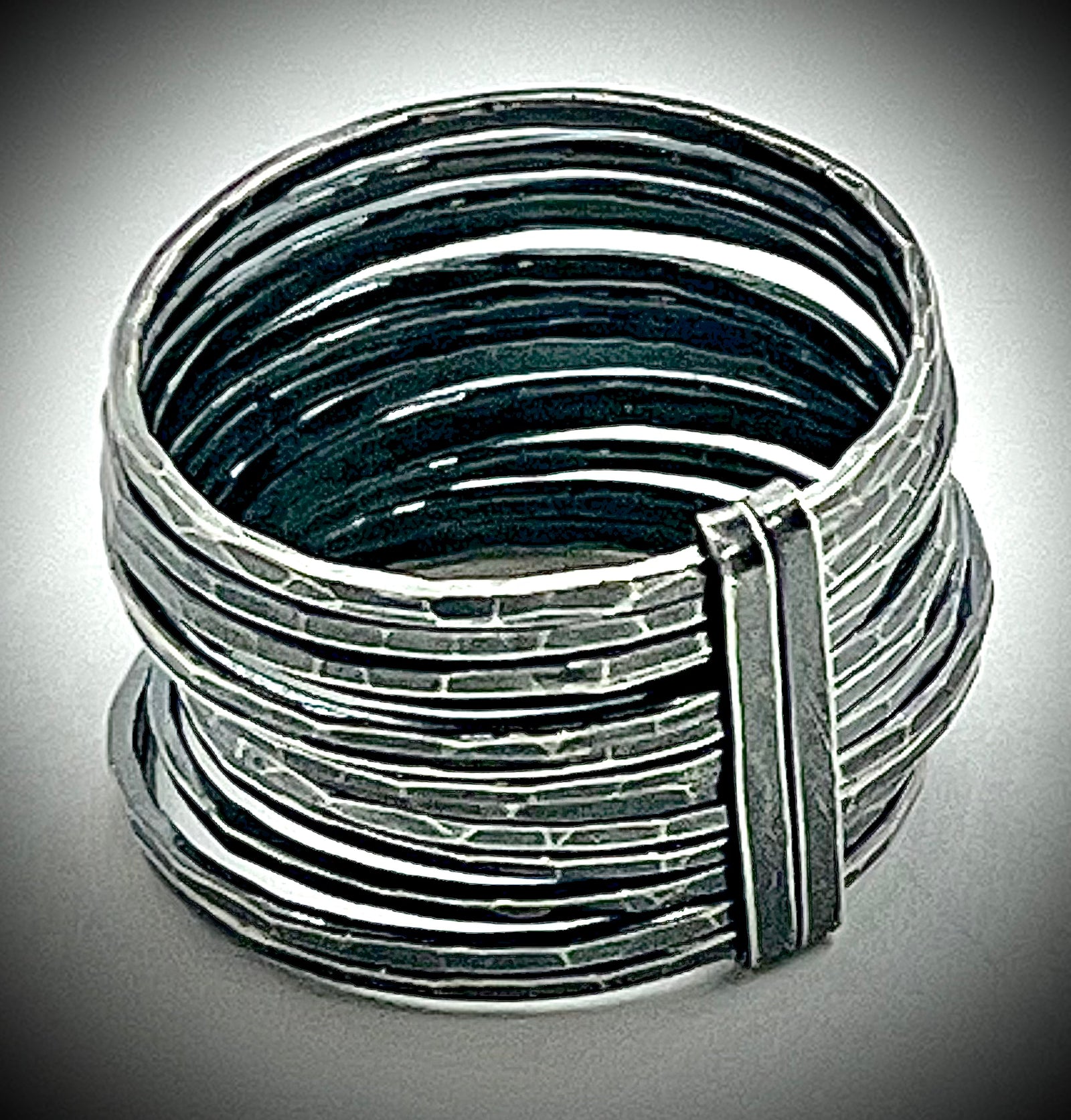 Tall Stacked Oxidized Ring