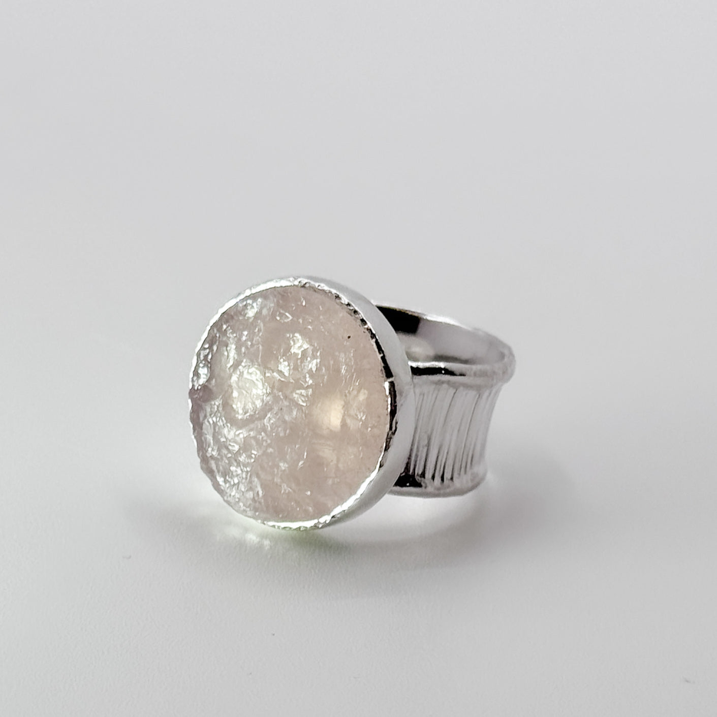 Natural surface rose quartz boiler chip deckled ring