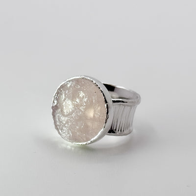 Natural surface rose quartz boiler chip deckled ring