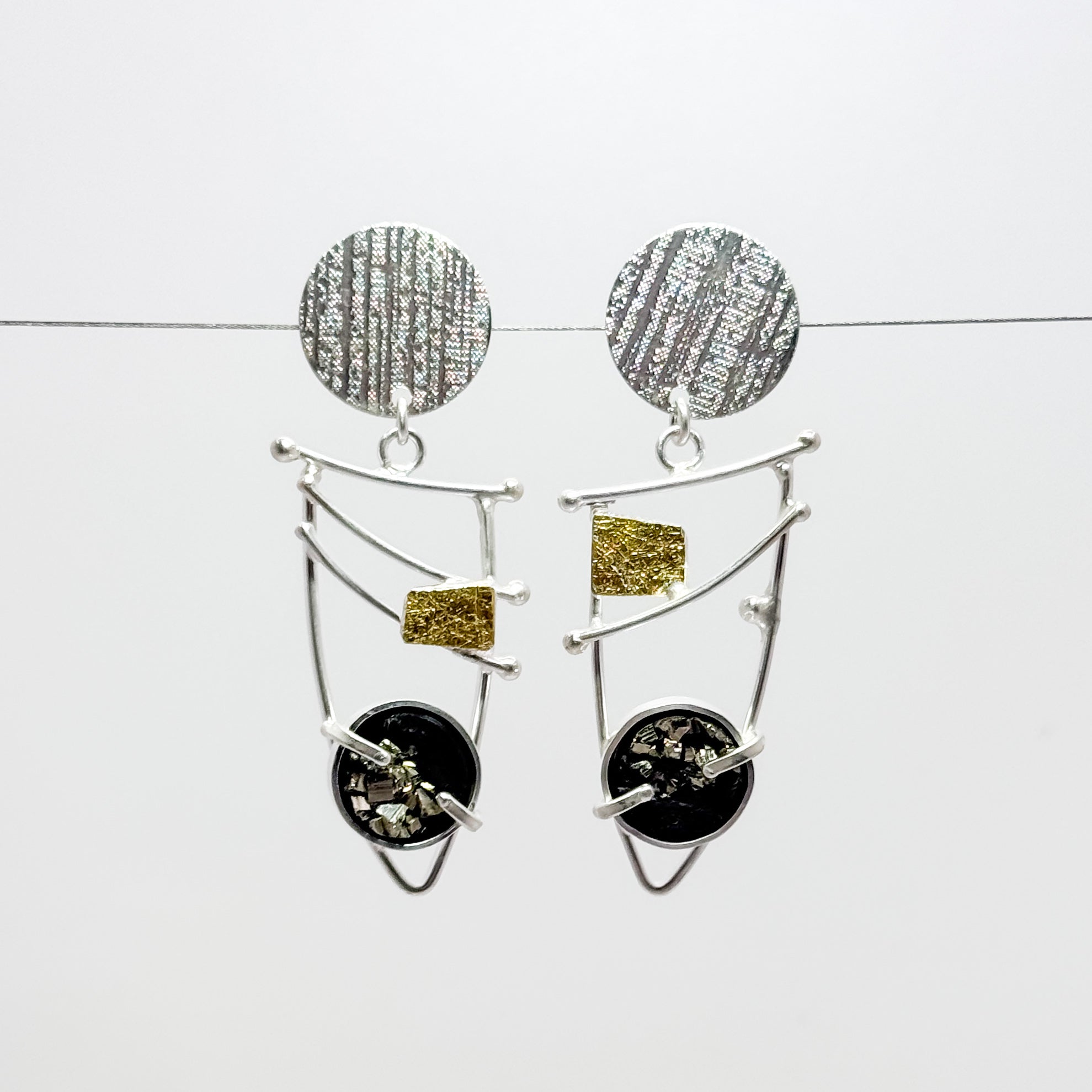 22k Waltz earrings with Schist and Pyrite