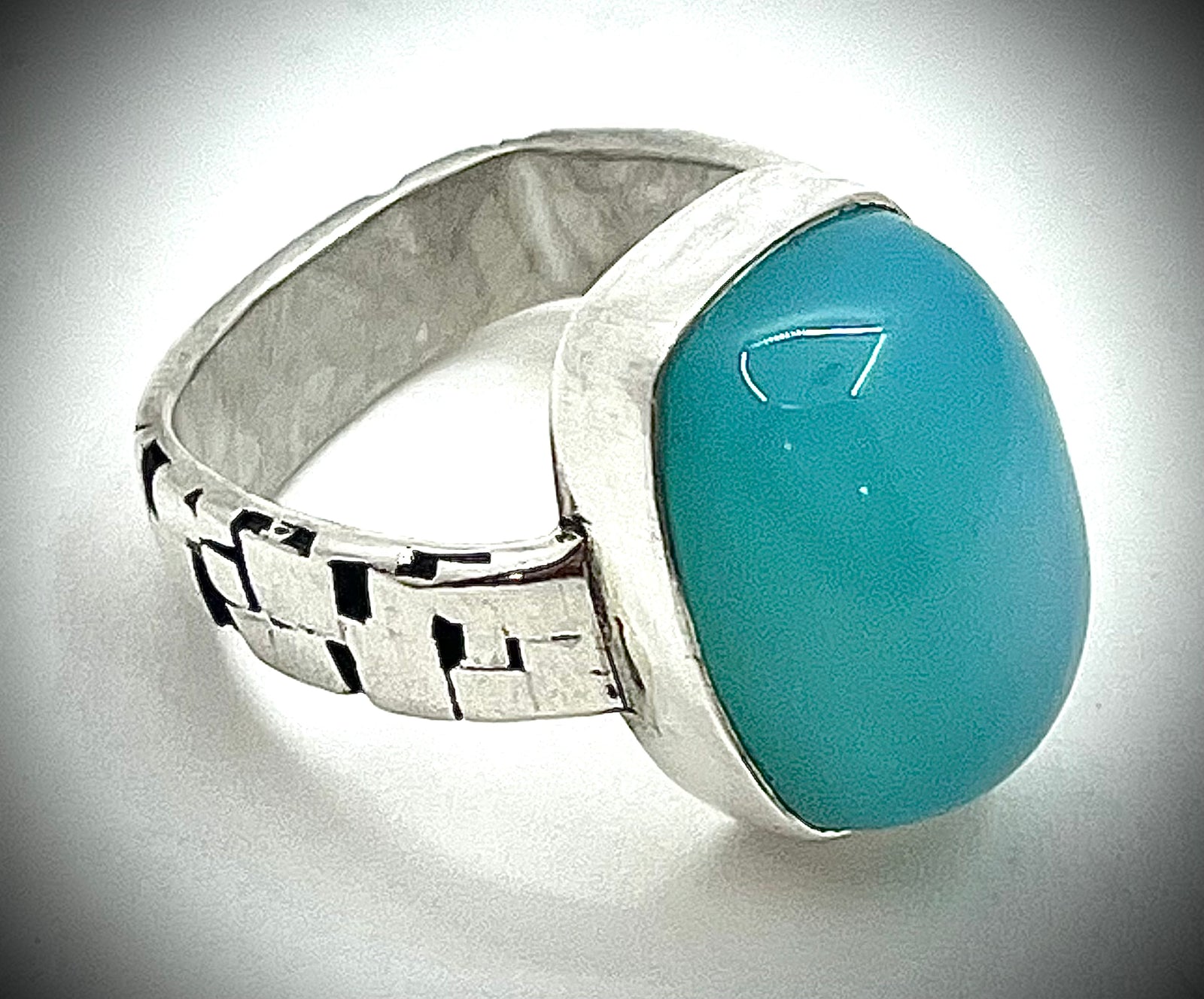 Blue Chalcedony Ring with Textured Band