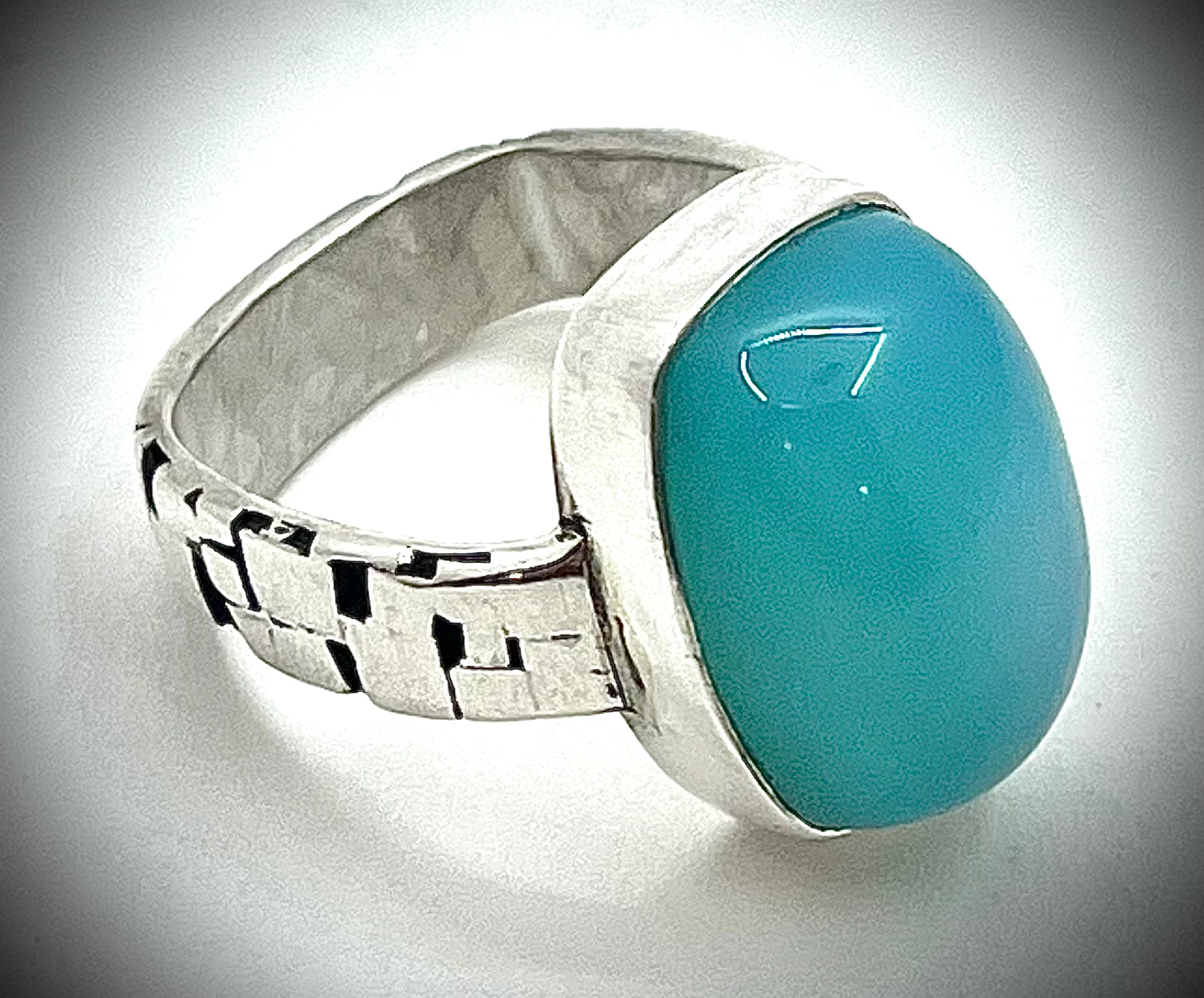 Blue Chalcedony Ring with Textured Band