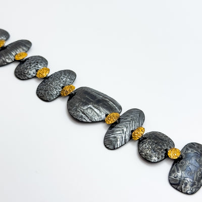 Pebble Bracelet in Oxidized Sterling and 22k Gold