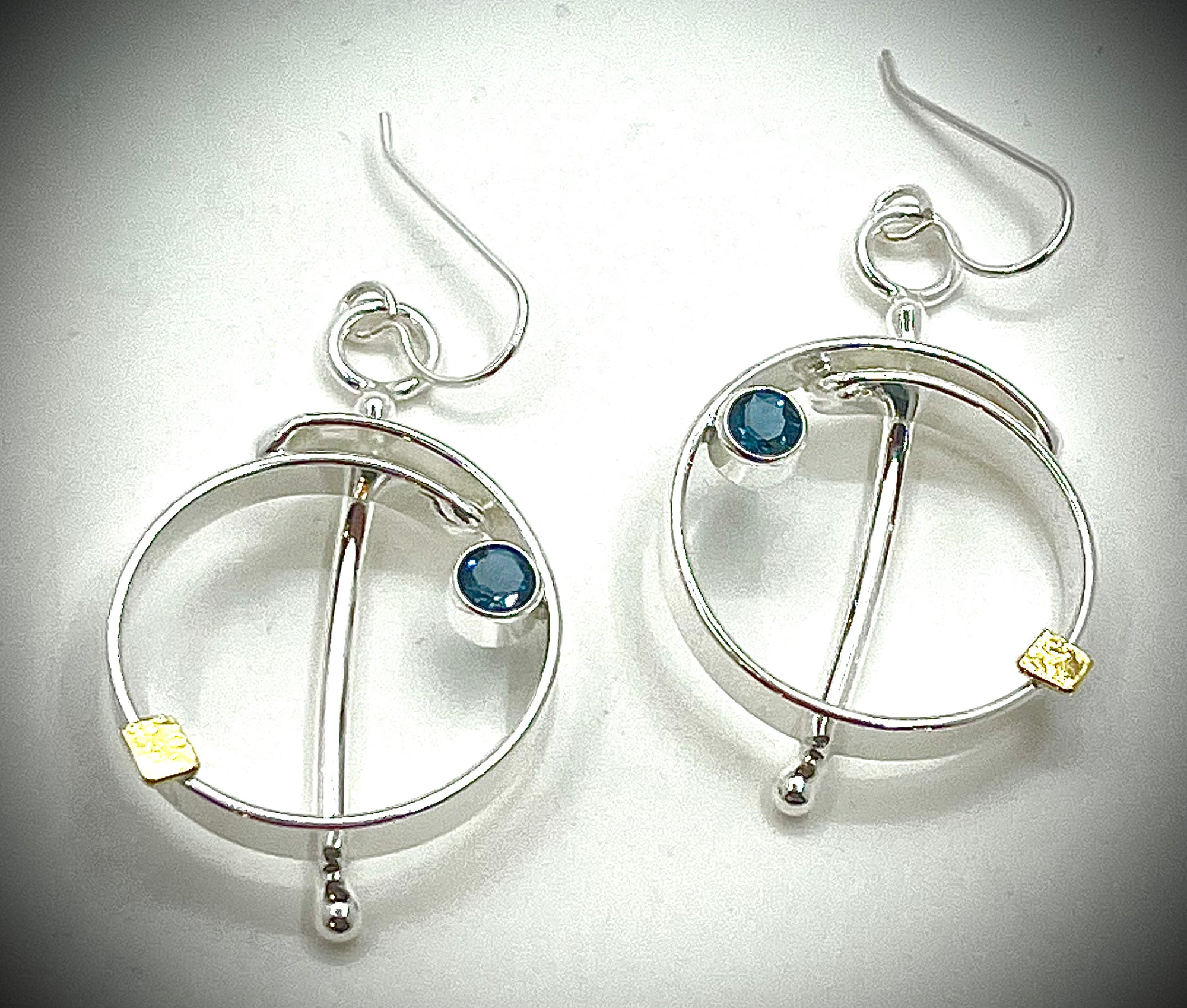Silver and 18k Gold Saturn Overlap Earrings with Gemstones