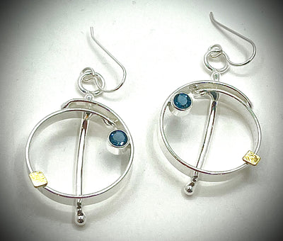 Silver and 18k Gold Saturn Overlap Earrings with Gemstones