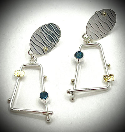 Silver & 18k Four Score Earrings with Gemstones