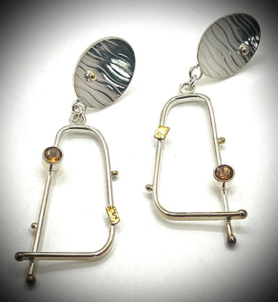 Silver & 18k Four Score Earrings with Gemstones
