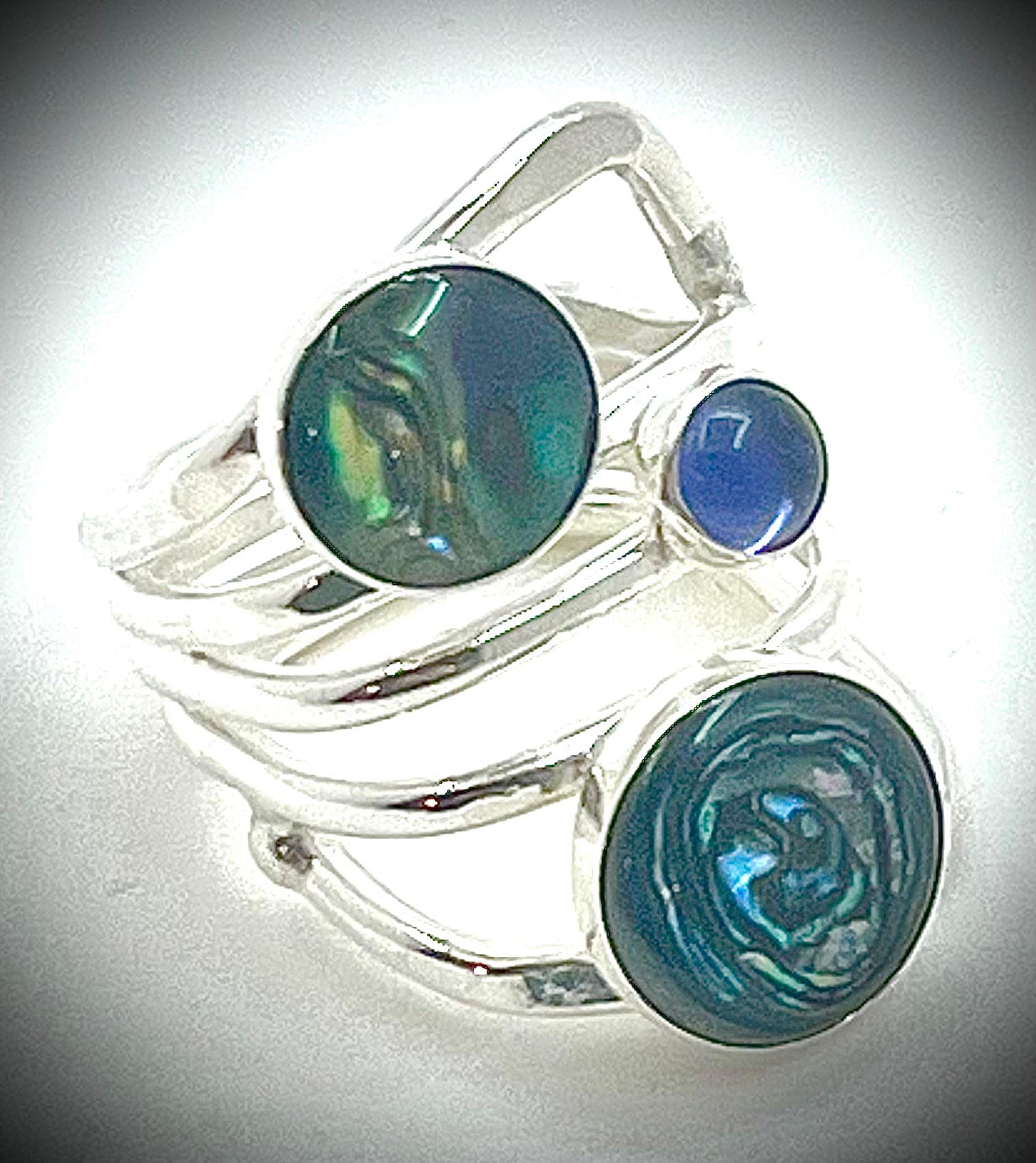 Abalone and Iolite Wrap Ring