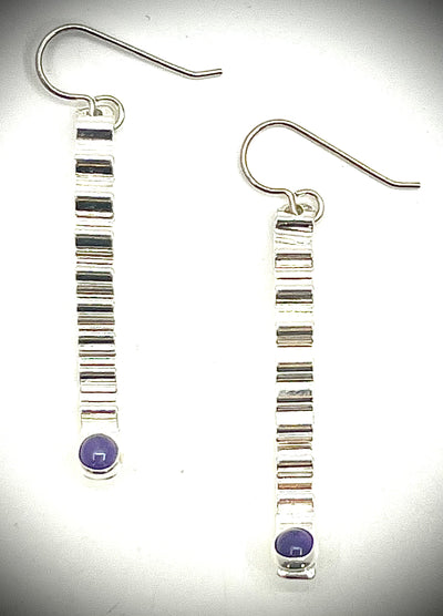Short Sterling Corrugated Wave Stick Earrings