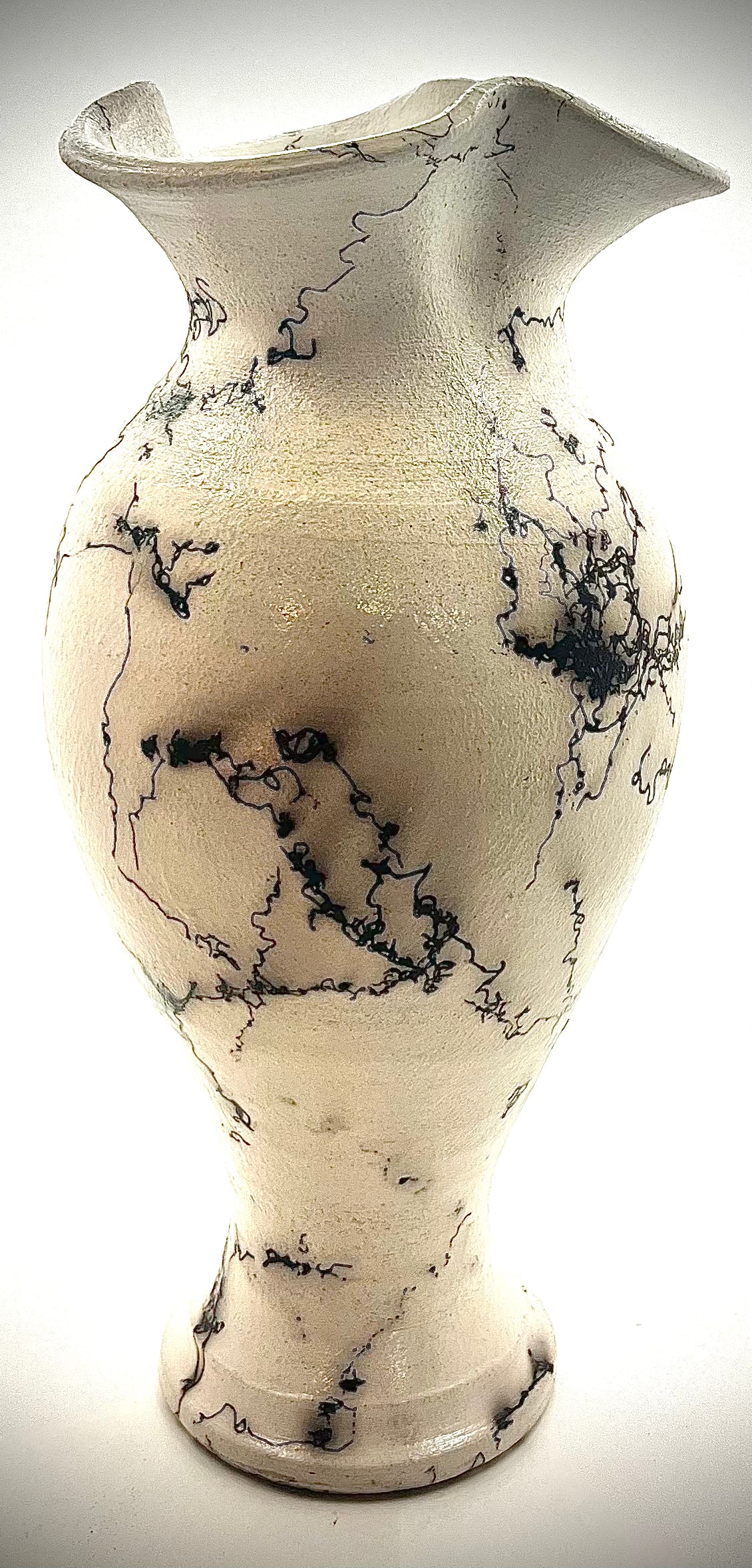 Black and White Horsehair Raku Vase