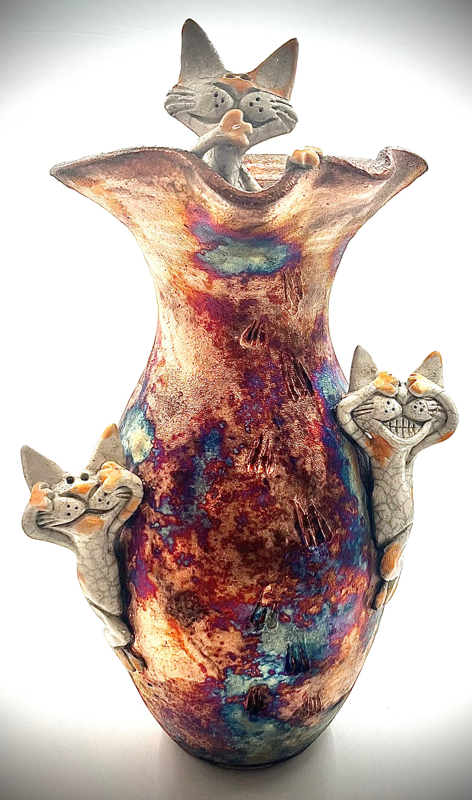 Hear No Evil Raku Cat Vase