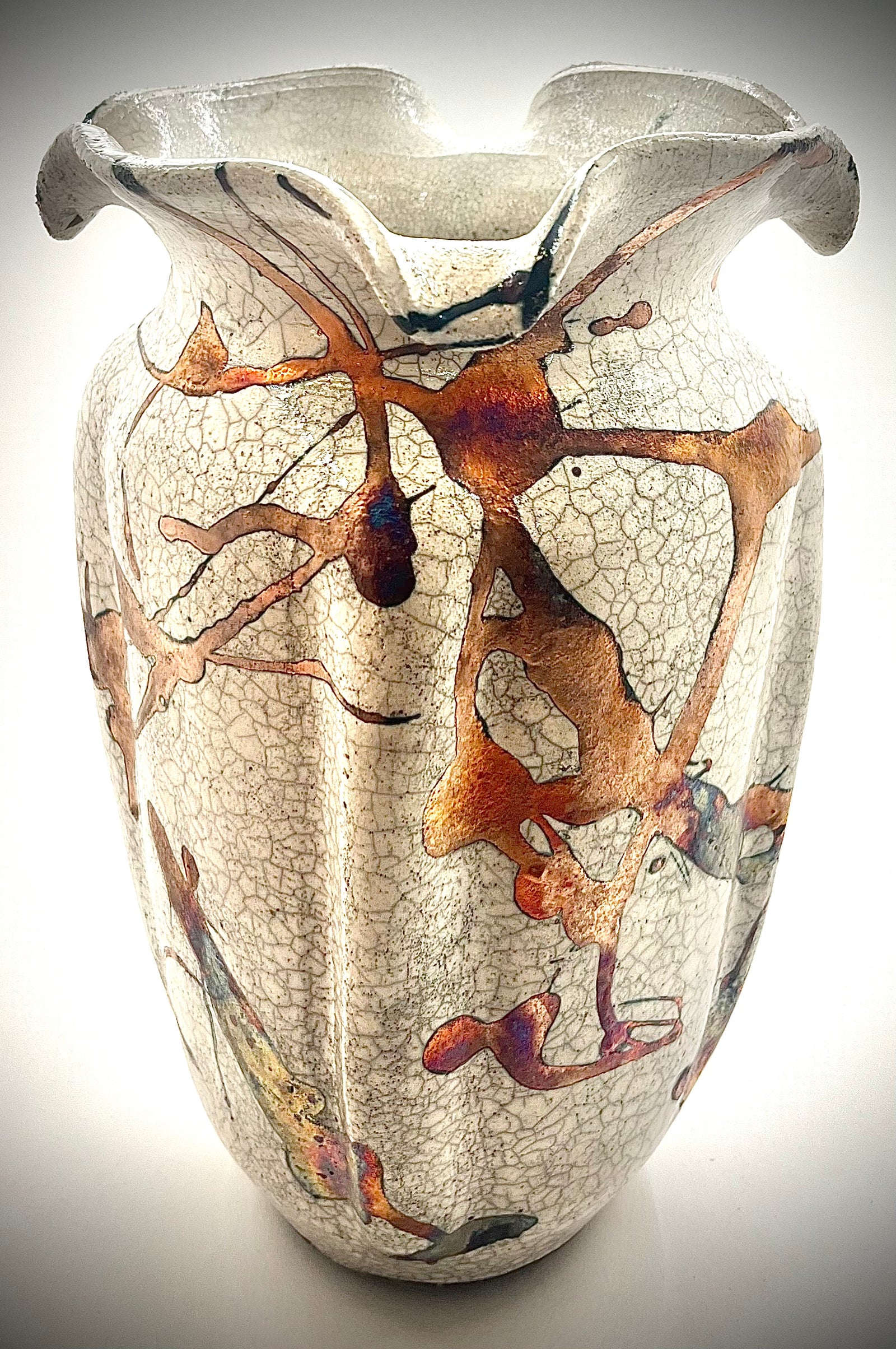 Square Top Raku Vase with Accents