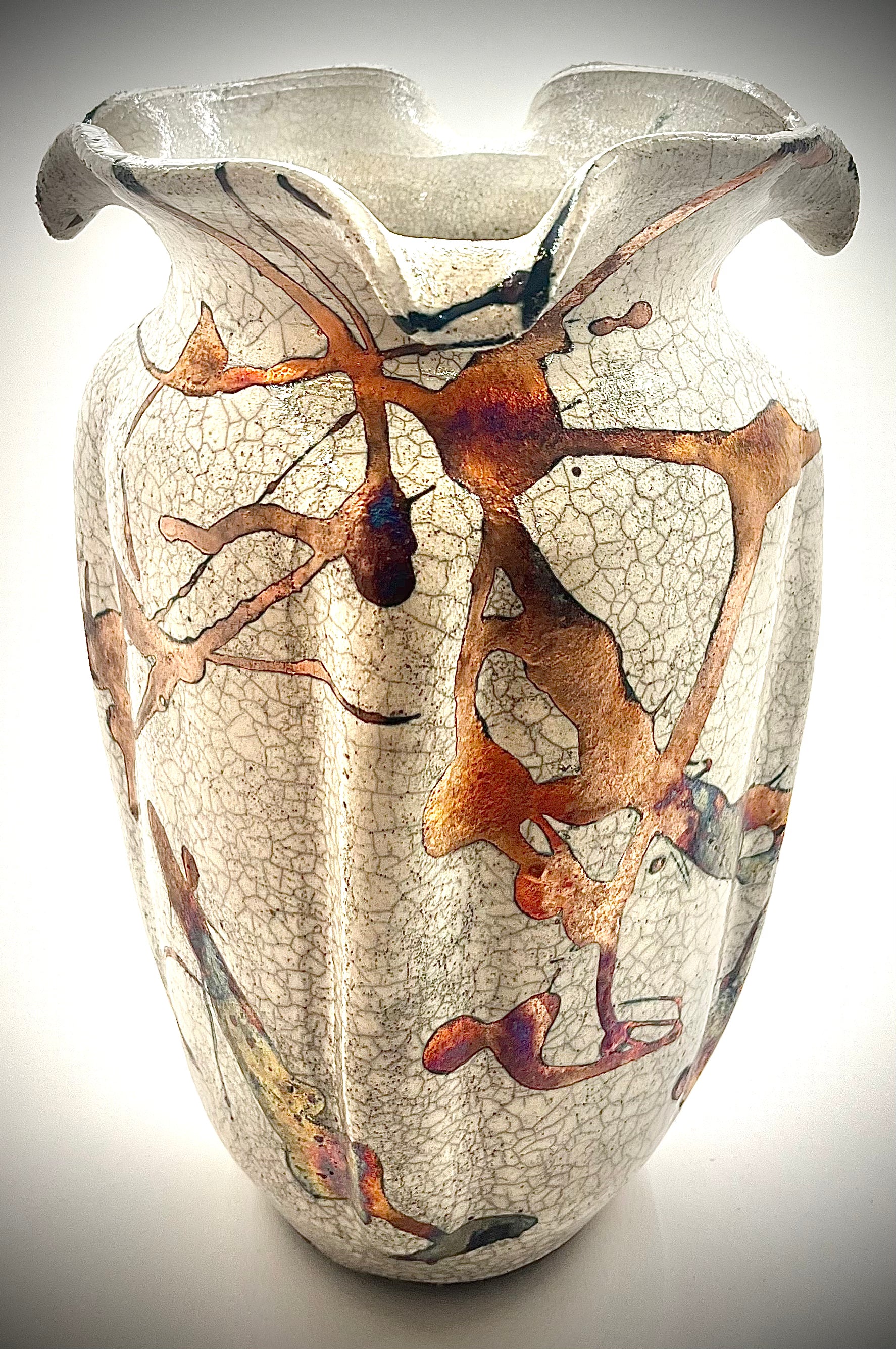 Square Top Raku Vase with Accents