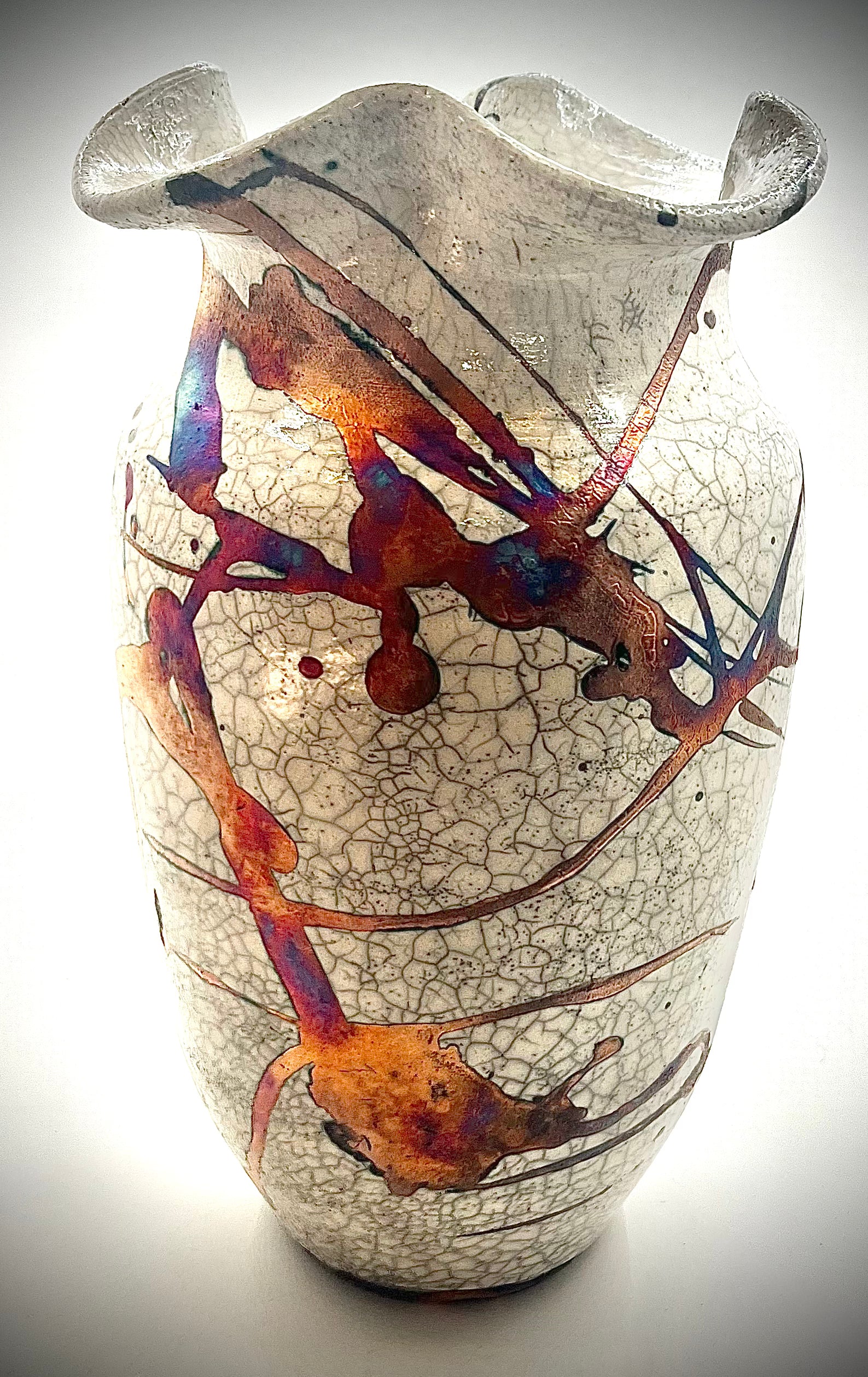 Raku Vase with Multicolor Pattern
