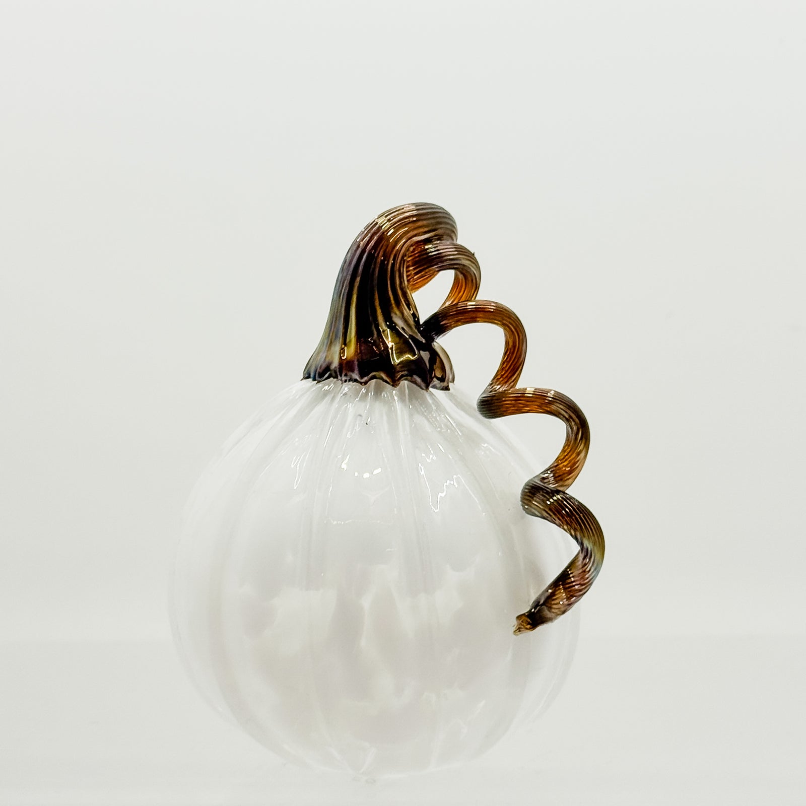 Small curly stem pumpkin in white with amber stem