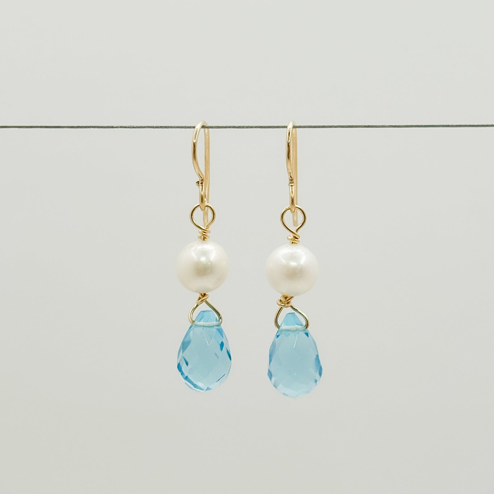 Blue topaz briolette with pearl drop earrings