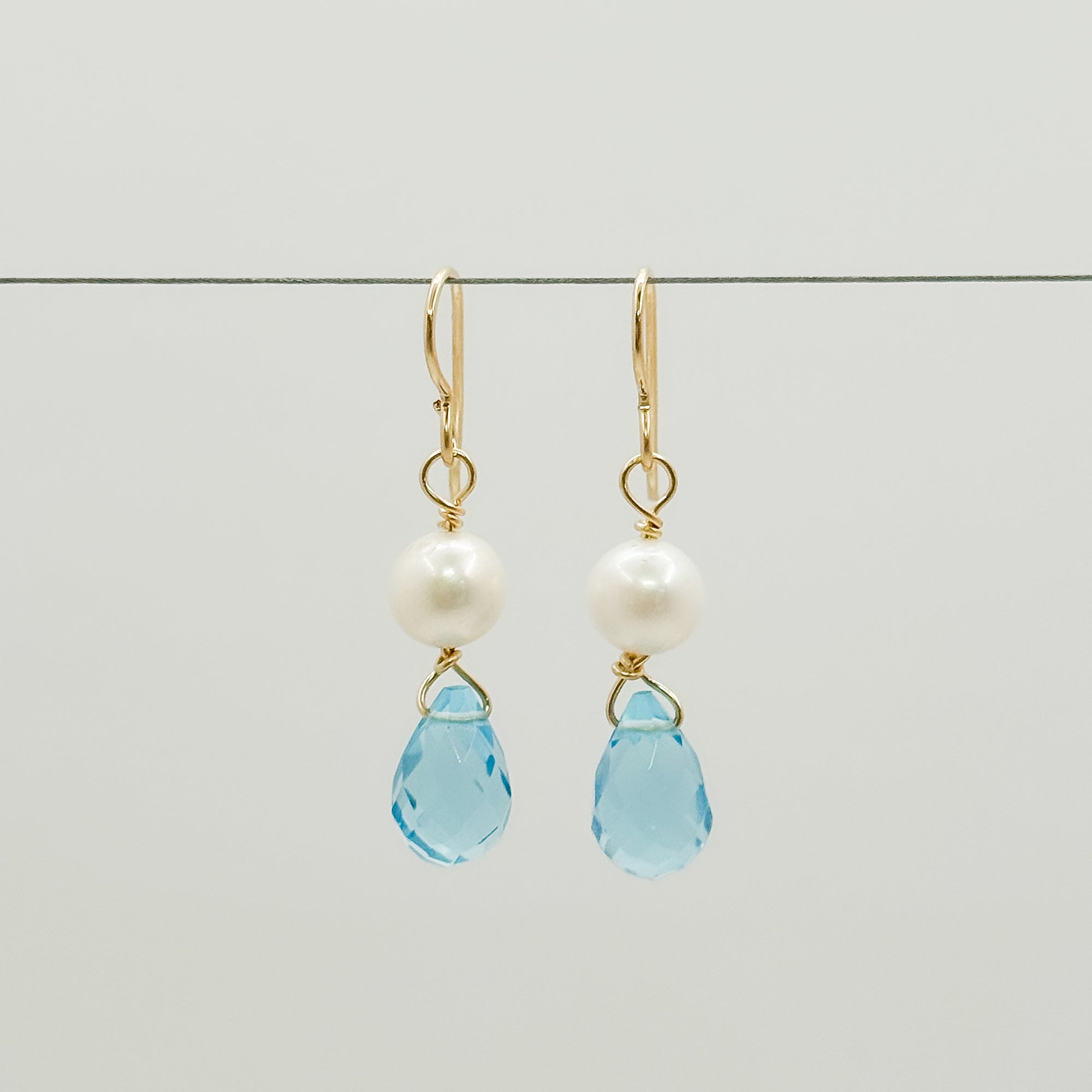 Blue topaz briolette with pearl drop earrings