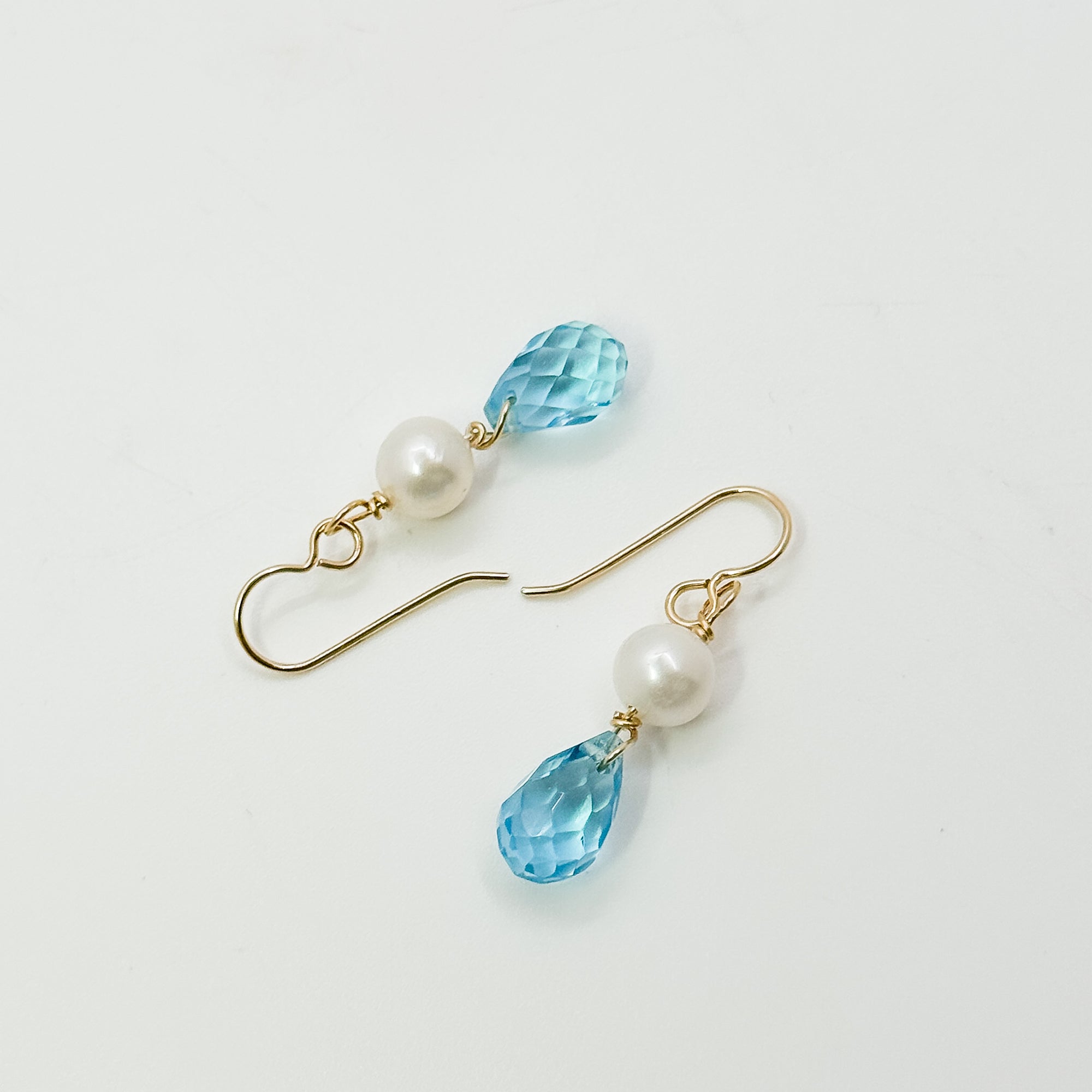 Blue topaz briolette with pearl drop earrings