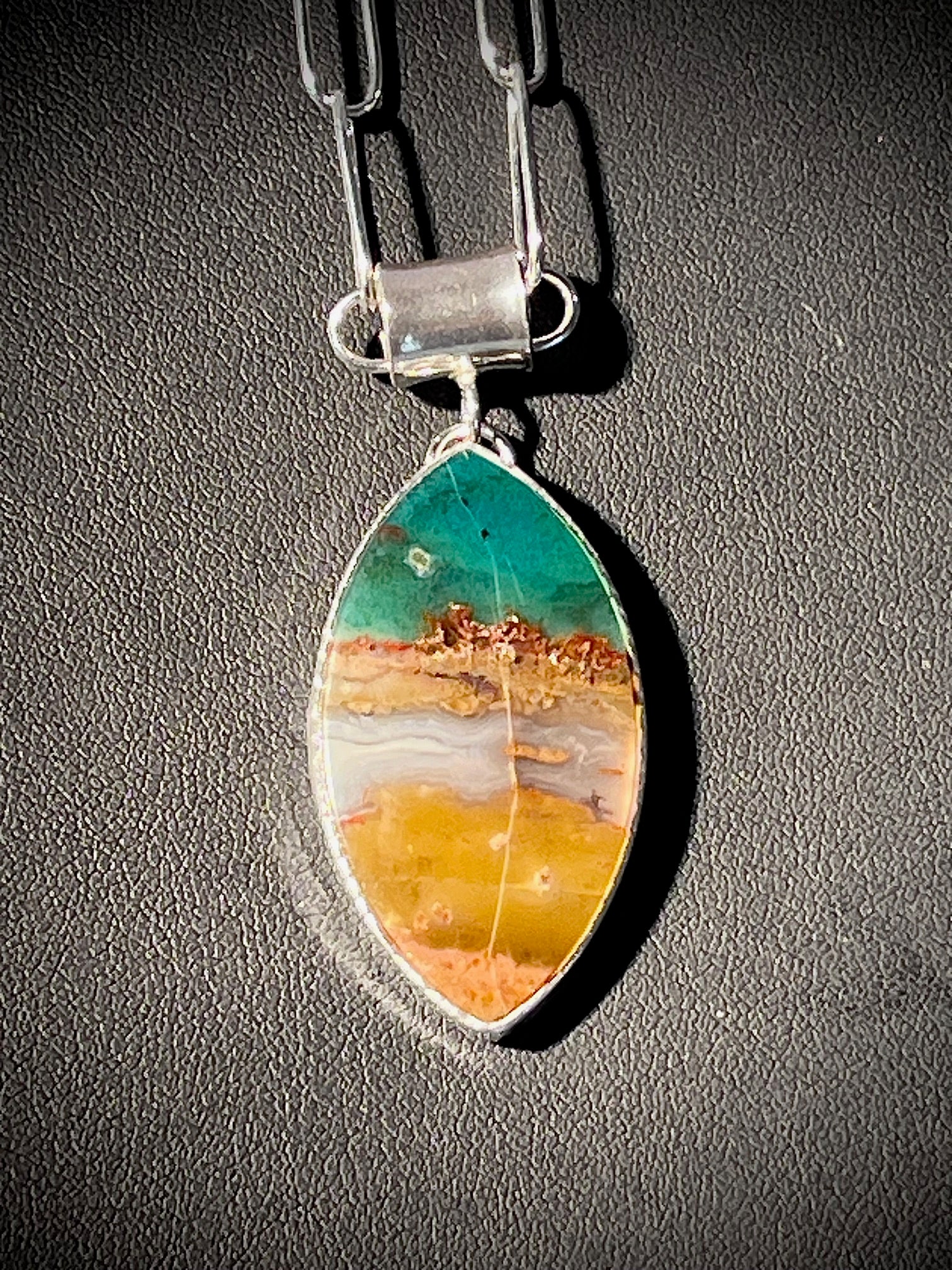 Pointed End Oval Opalized Wood Necklace