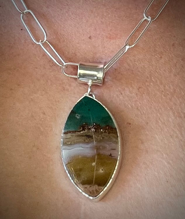 Pointed End Oval Opalized Wood Necklace