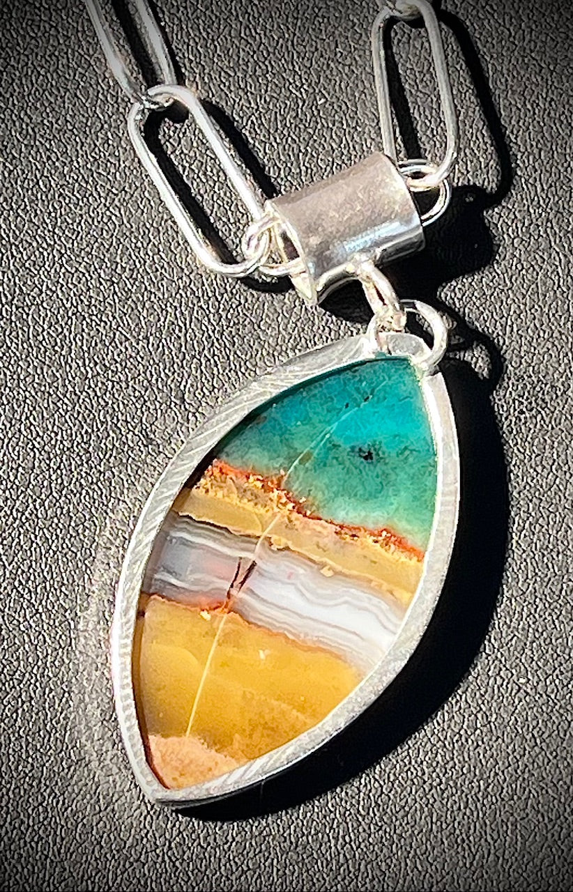 Pointed End Oval Opalized Wood Necklace