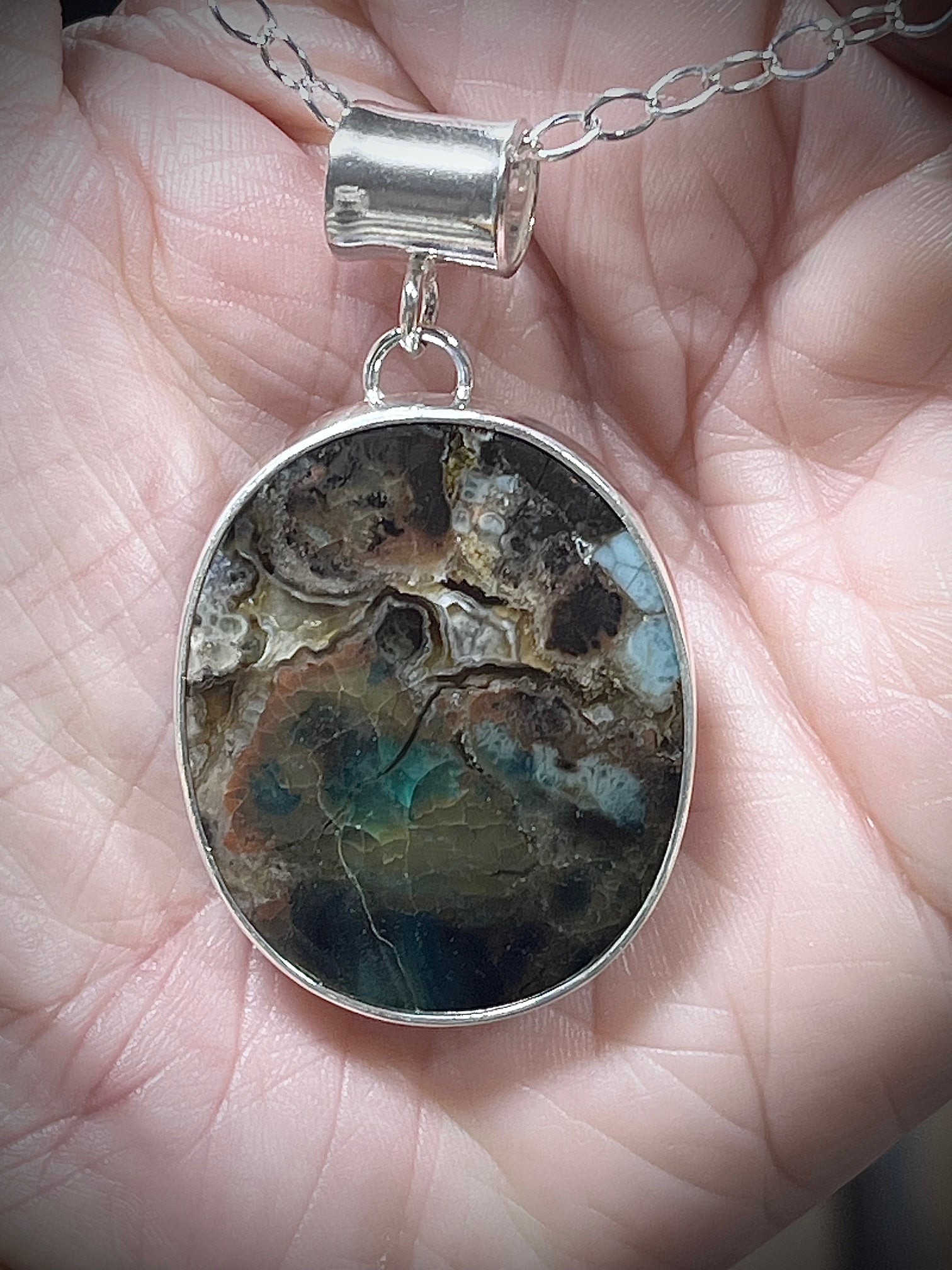 Oval Opalized Wood Necklace