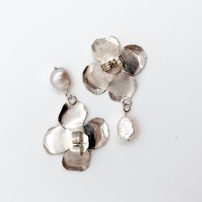 Flower and blush pearl earrings