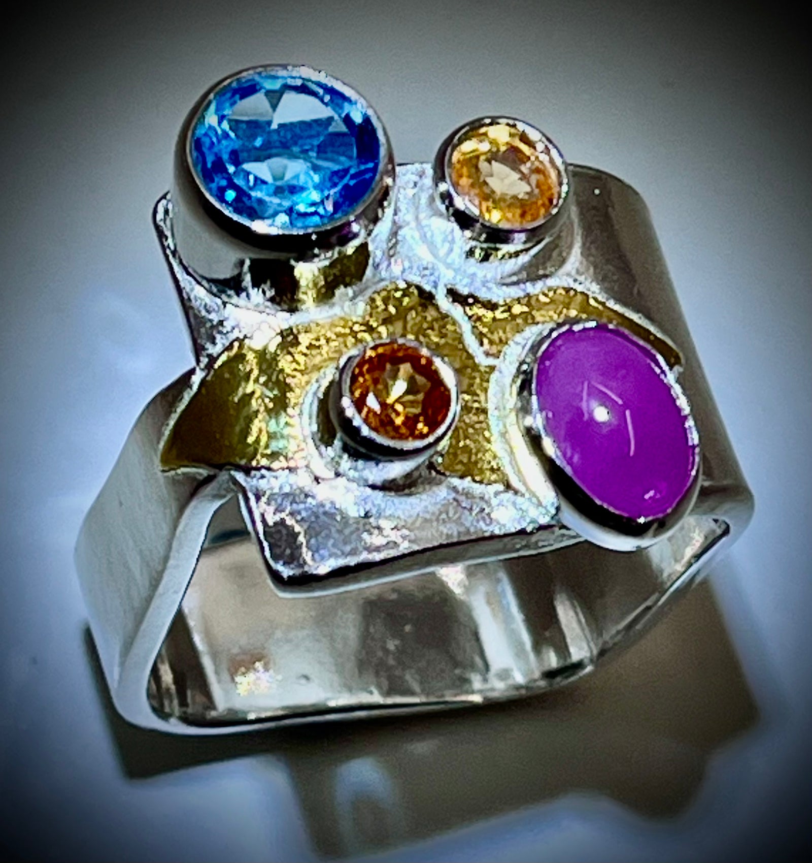 Silver and Gold Crotch Hugger Ring with Jewels