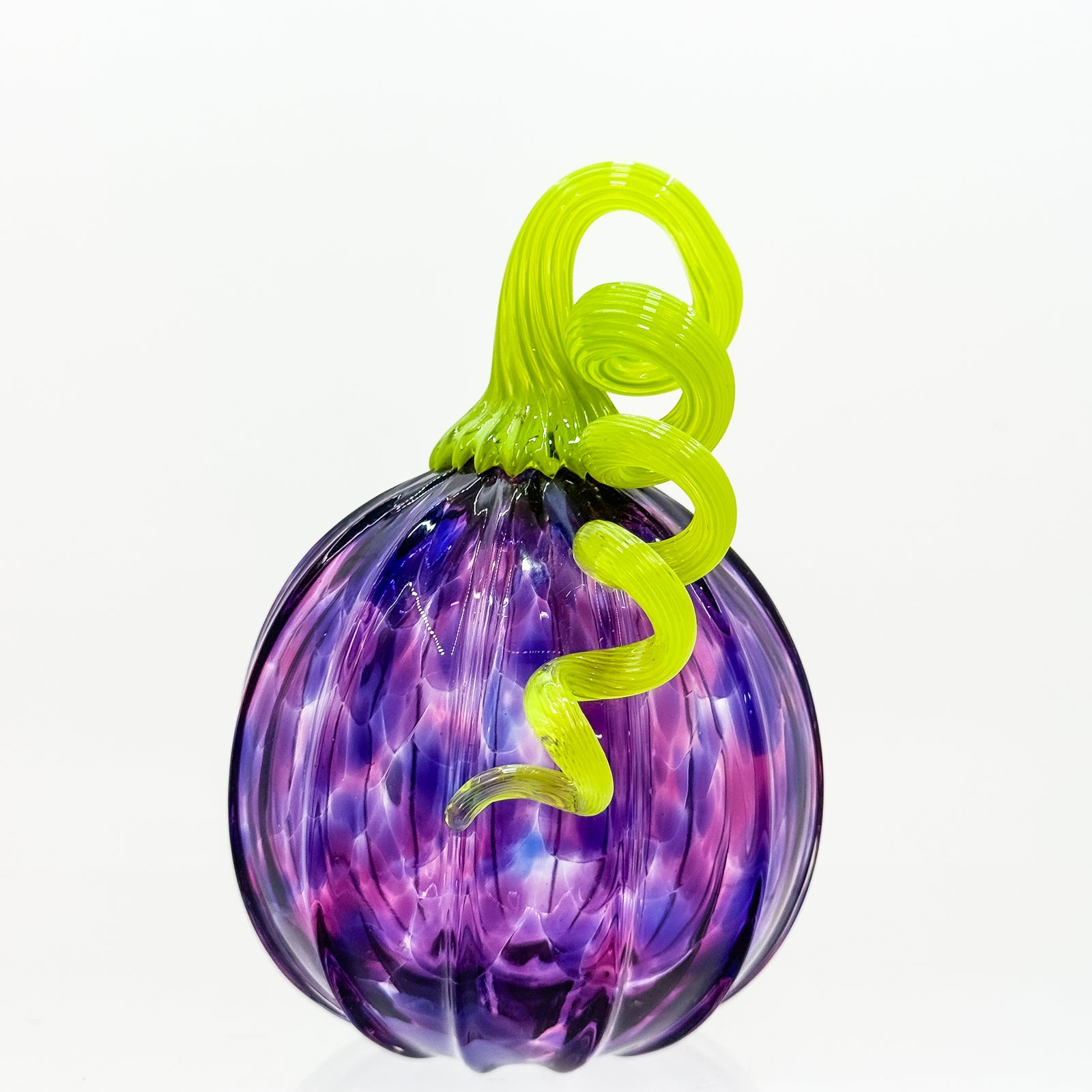 Small curly stem pumpkin in purple with granny apple green stem
