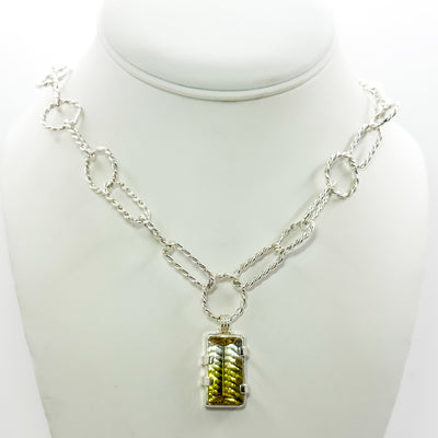 Citrine pendant double twist circle oval link chain
