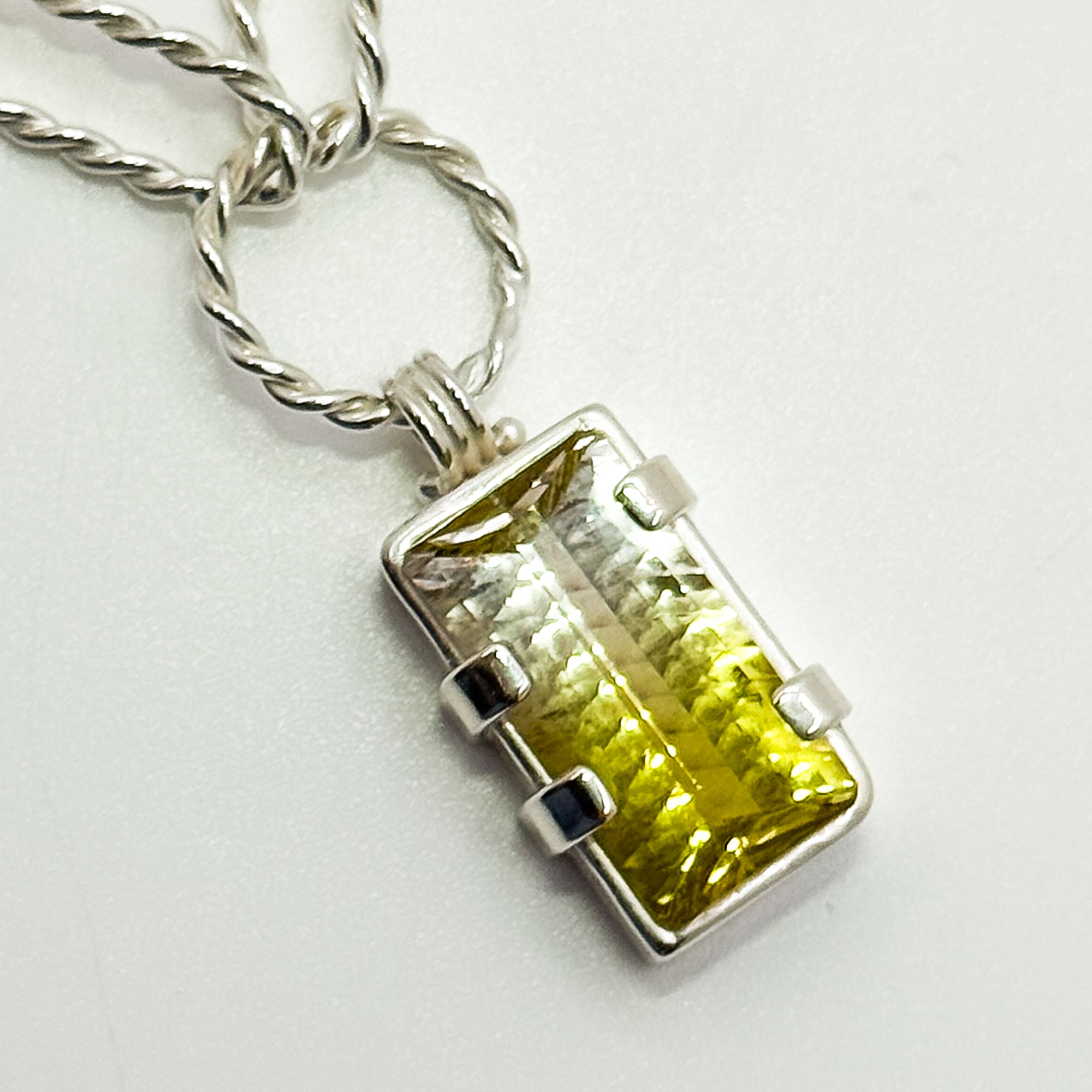 Citrine pendant double twist circle oval link chain