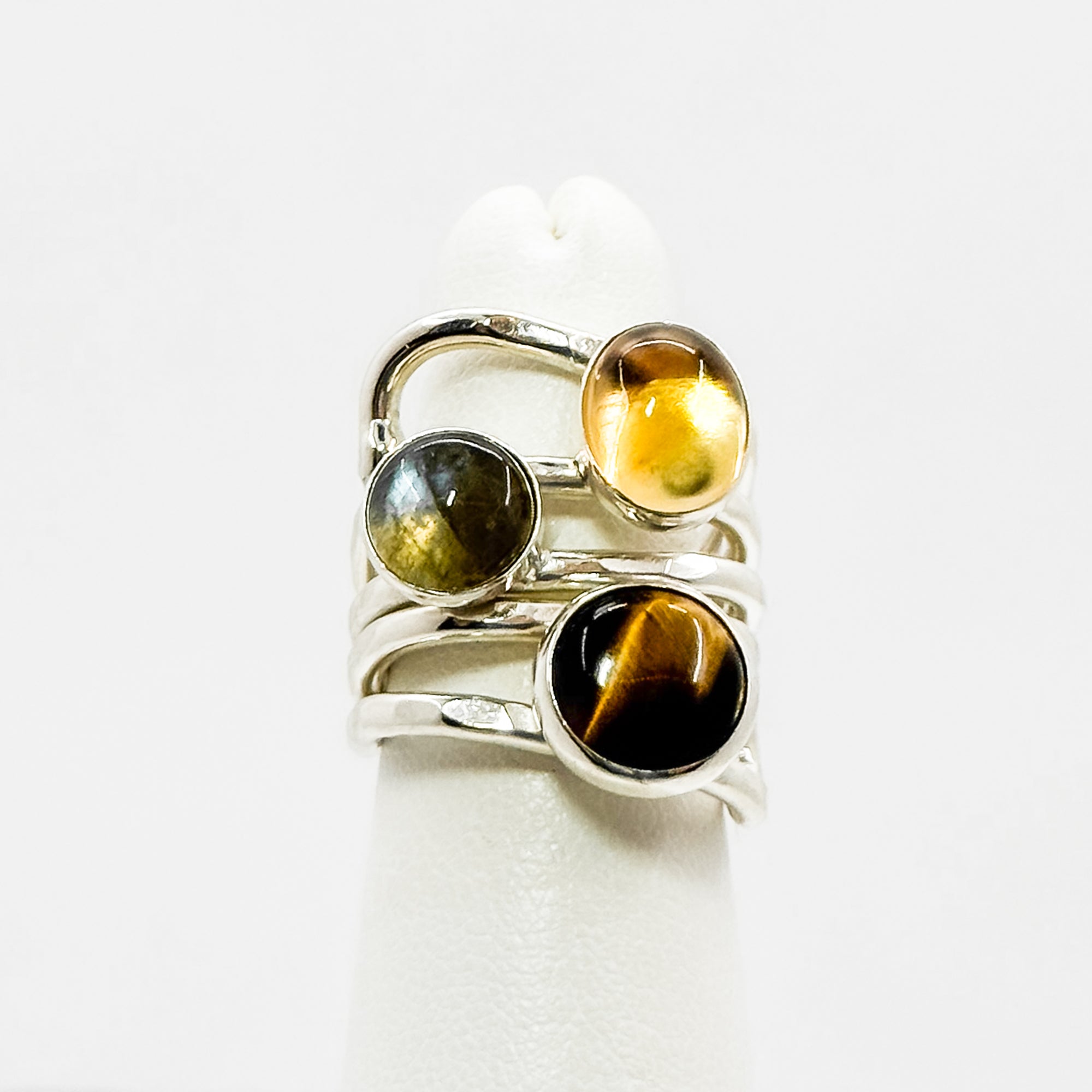 Wrap ring citrine, tigers eye, labradorite