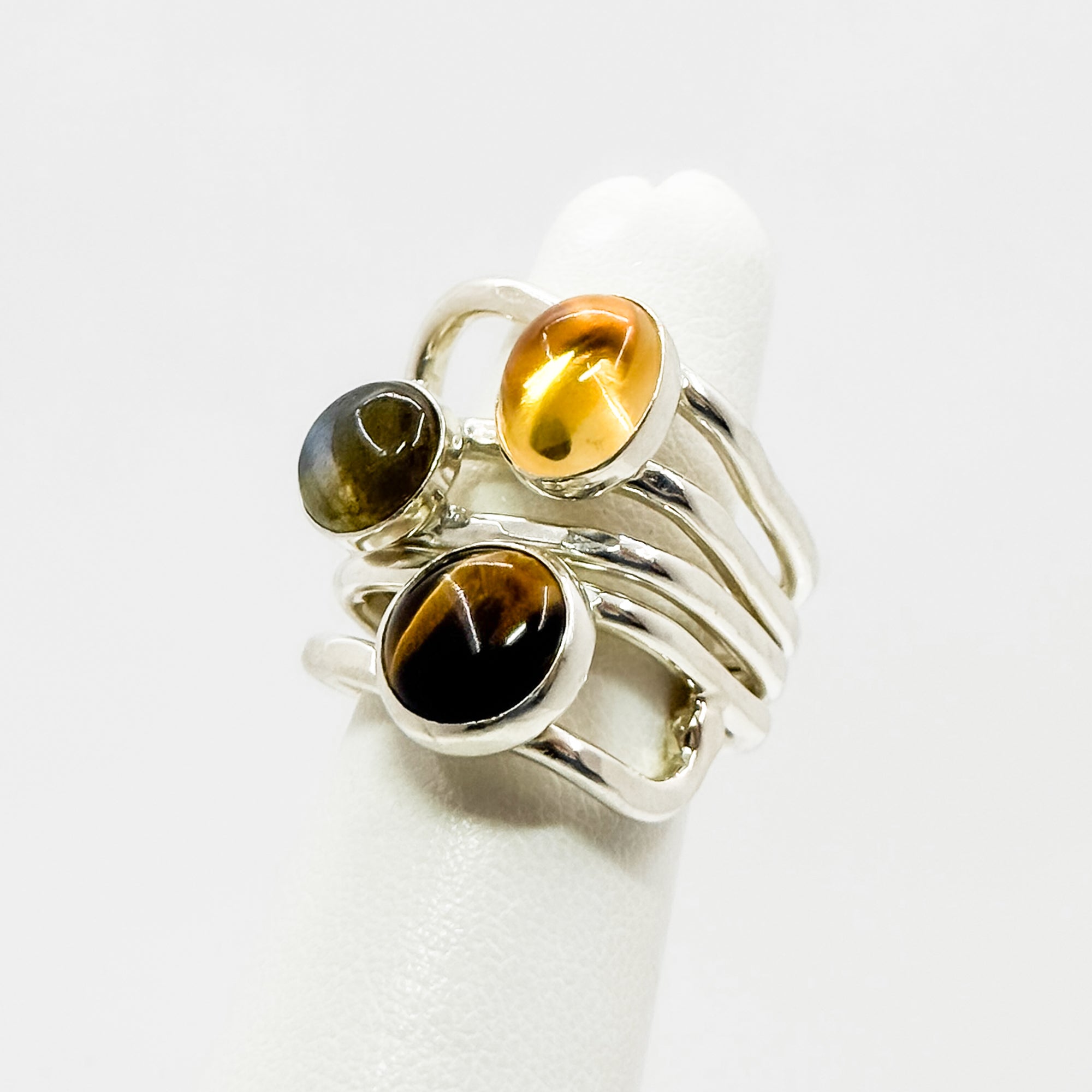 Wrap ring citrine, tigers eye, labradorite