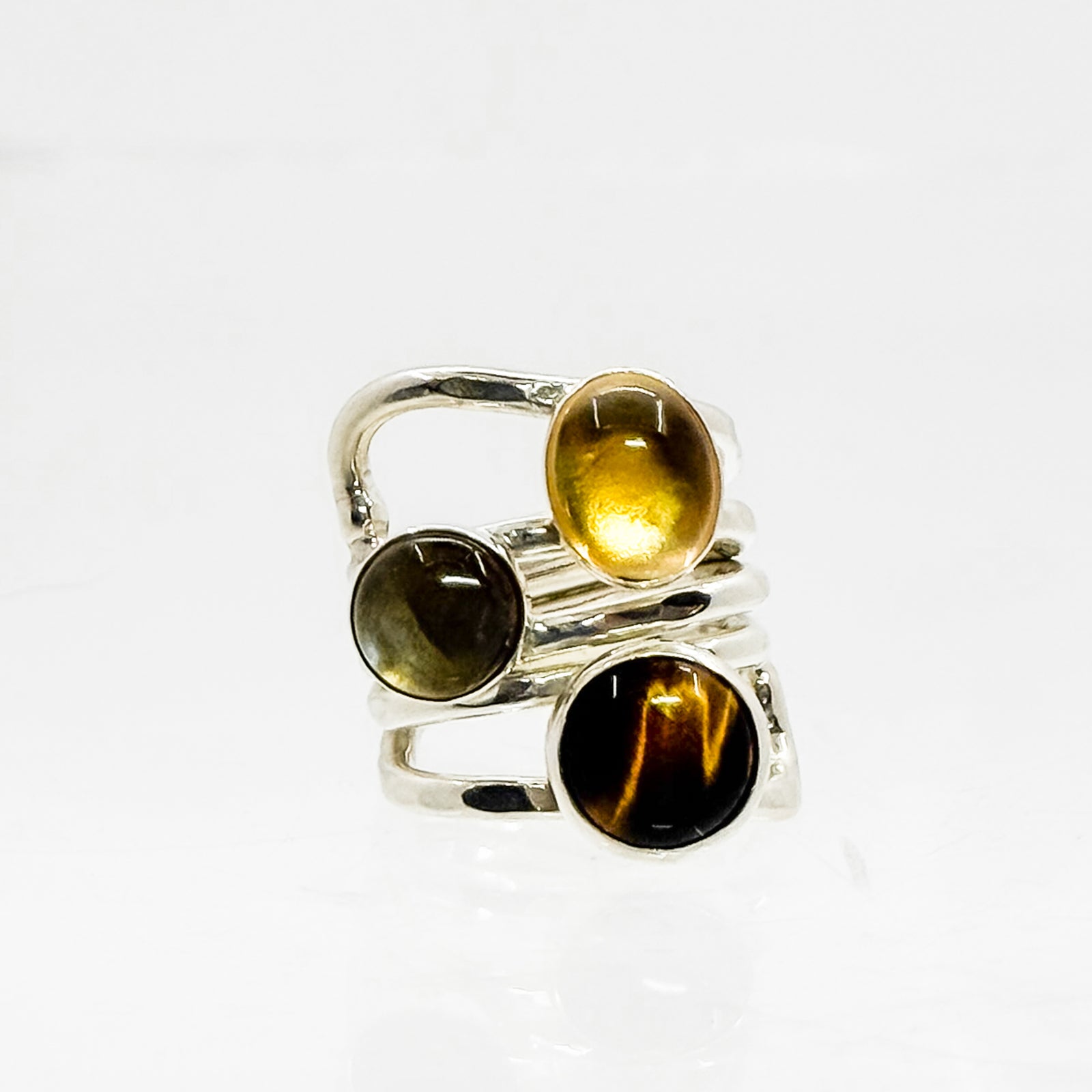 Wrap ring citrine, tigers eye, labradorite