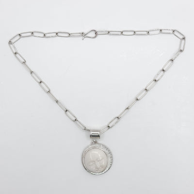 Bone Moon Face pendant on  HM oval link chain