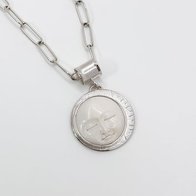 Bone Moon Face pendant on  HM oval link chain