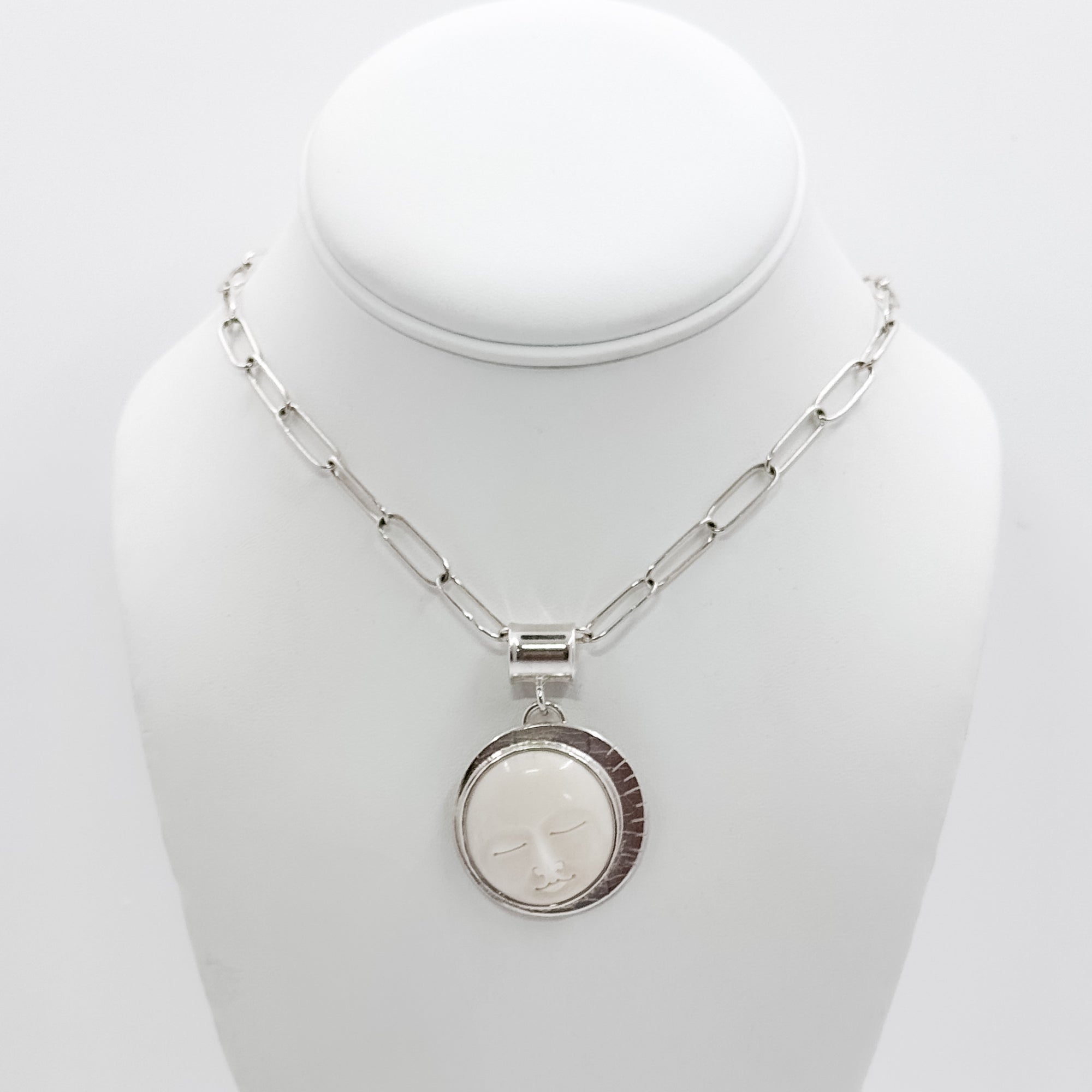 Bone Moon Face pendant on  HM oval link chain